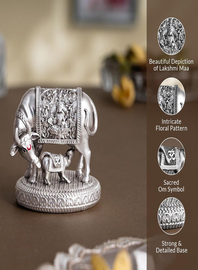 Svastika Silver-Plated Kamdhenu Cow with Calf Idol | Auspicious Vastu Remedy for Wealth & Prosperity for Weddings & Housewarming (2.5 Inch) - Image 3